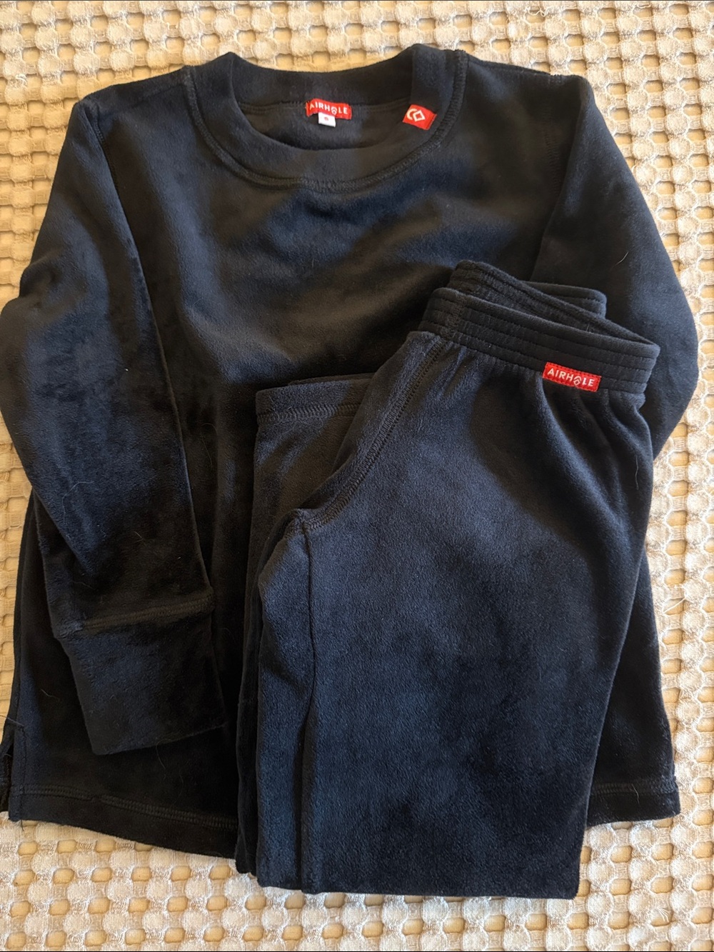 Airhole base layer kids black velour set Cozy Long Sleeve Top & Pants